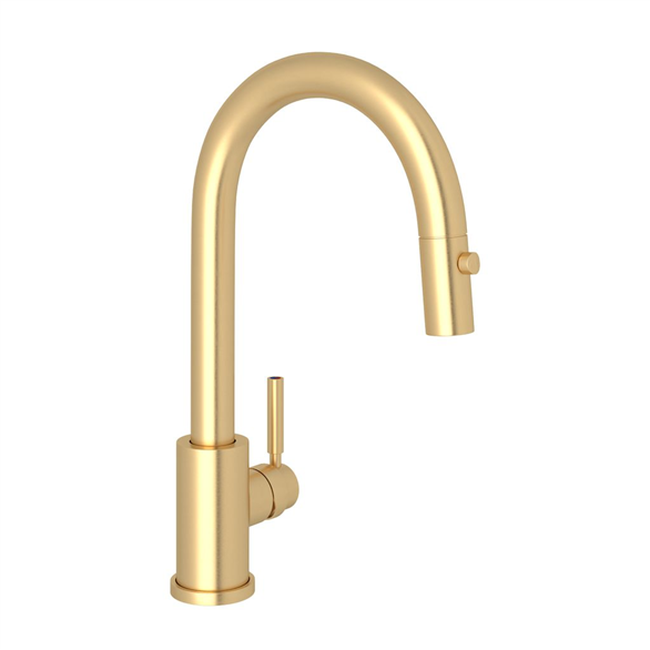 Perrin & Rowe Holborn U.4043SEG-2 Kitchen Faucet 9-1/2" C Deck-Mount 1H Pull-Down Spray Swivel W/1-Lever Gold