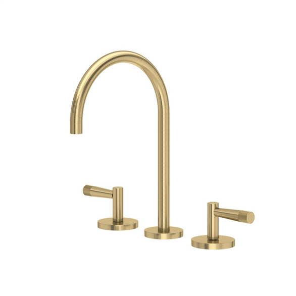 House Of Rohl Amahle AM08D3LMAG 7-1/8"SR Brass C-Spout Deck-Mount 3-Hole, Widespread Lavatory Faucet 1.20 GPM With 2-Lever Handles Antique Gold