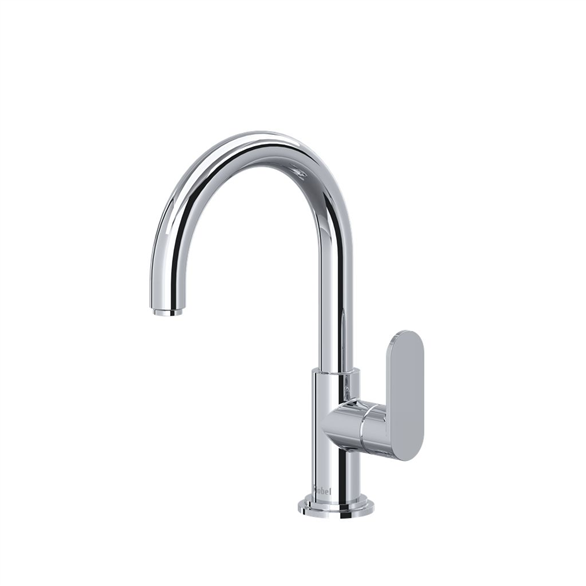 Riobel Arca AAS01C 7-1/4"SR Brass C-Spout Deck-Mount 1-Hole Lavatory Faucet 1.20 GPM With 1-Handle, Push Drain Chrome