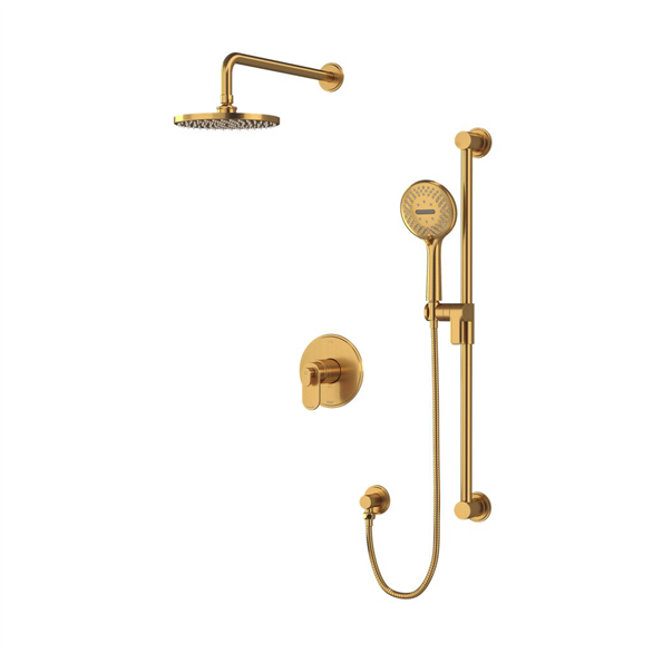 Riobel Arca TKIT323AABG-CW 30-7/8" 3-Function, Coaxial, Pressure Balance, Thermostatic Wall-Mount Shower Trim Kit 6.30 GPM With 2-Lever Handles, Elbow, Rail, Shower Arm, Showerhead, Spout Brushed Gold