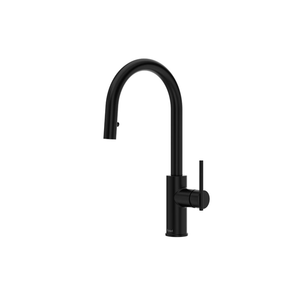 Riobel Lateral LT101BK 7-3/8"SR Brass C-Spout 1-Function Deck-Mount 1-Hole Kitchen Faucet Pull-Down Spray 1.80 GPM With 1-Lever Handle Black