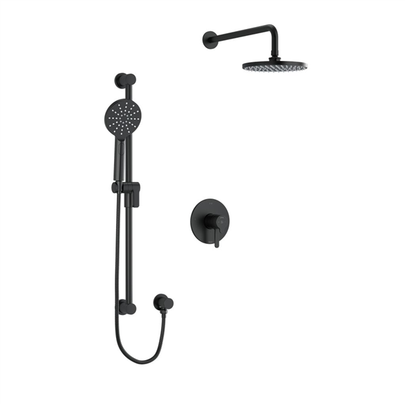 Riobel Nibi TKIT323NBBK-CW 3-Function, Coaxial, Pressure Balance, Thermostatic Wall-Mount Shower Trim Kit With 2-Lever Handles, Hose, Shower Arm, Elbow, Rail, Showerhead Black