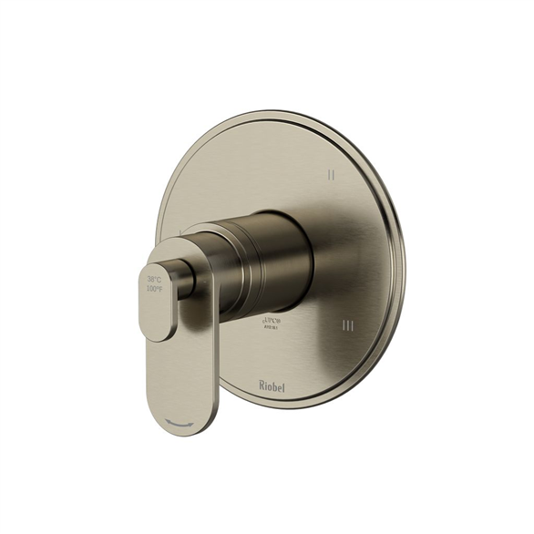 Riobel Arca TAA45BN 6", 1/2" Brass Round 3-Function, Coaxial, Pressure Balance, Thermostatic Wall-Mount Valve Trim 6.30 GPM With 2-Lever Handles, Check Valves Brushed Nickel