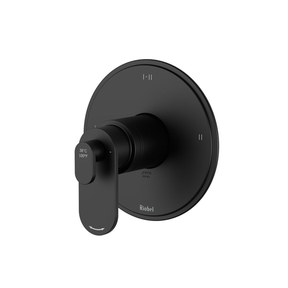 Riobel Arca TAA23BK 6", 1/2" Brass Round 2-Function, Coaxial, Pressure Balance, Thermostatic Wall-Mount Valve Trim 6.30 GPM With 2-Lever Handles, Check Valves Black