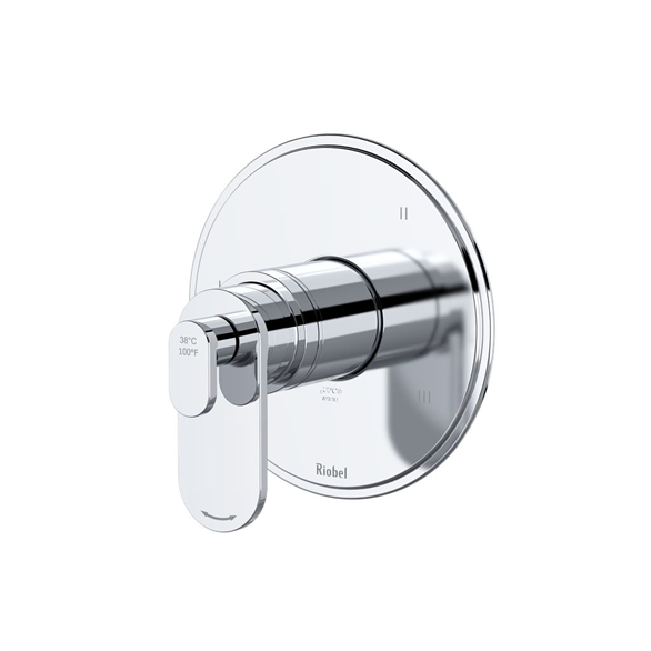 Riobel Arca TAA45C 6", 1/2" Brass Round 3-Function, Coaxial, Pressure Balance, Thermostatic Wall-Mount Valve Trim 6.30 GPM With 2-Lever Handles, Check Valves Chrome