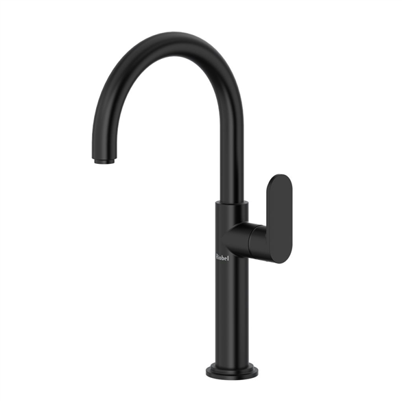 Riobel Arca AAL01BK 7-7/8"SR Brass C-Spout, Tall Deck-Mount 1-Hole Lavatory Faucet 1.20 GPM For Vessel Sink With 1-Lever Handle Without Drain Black