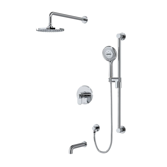 Riobel Arca TKIT1345AAC-CW 30-7/8" 3-Function, Coaxial, Pressure Balance, Thermostatic Wall-Mount Bathtub & Shower Trim With 2-Lever Handles, Elbow, Rail, Shower Arm, Showerhead, Spout Chrome