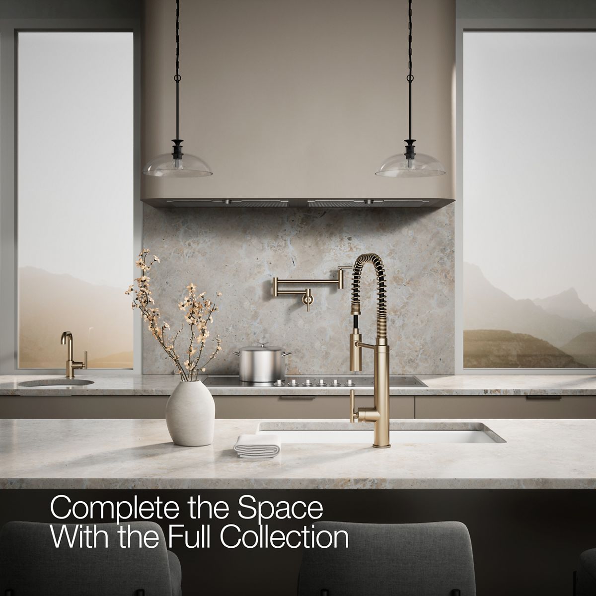 Purist Semi-professional kitchen sink faucet with three-function sprayhead