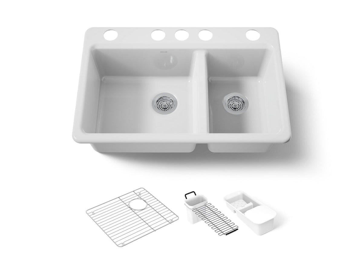 Kohler 8669-5UA3-0 Riverby 33" undermount double-bowl workstation kitchen sink
