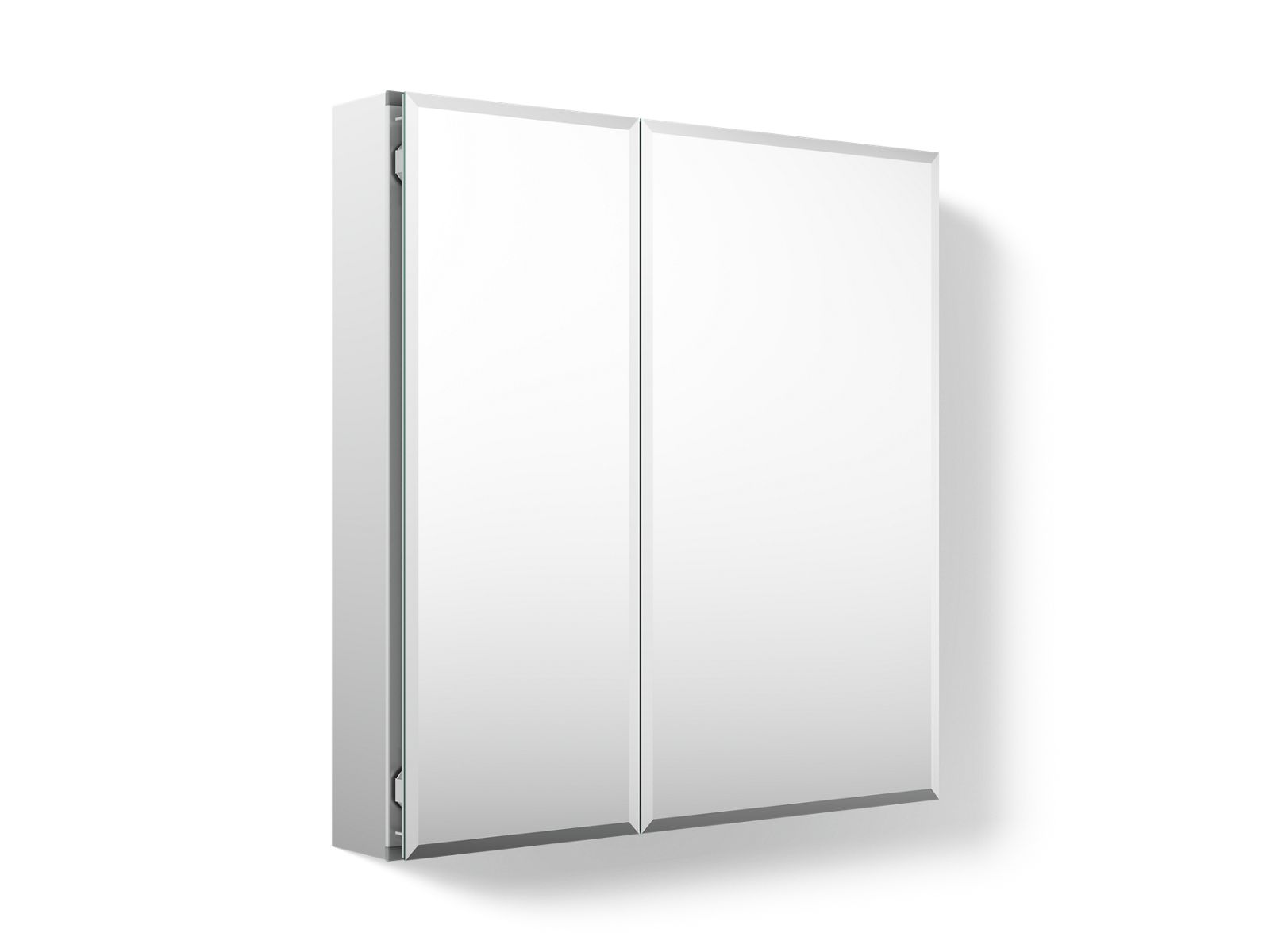 Kohler CB-CLC2526FS 25" W x 26" H aluminum two-door medicine cabinet with mirrored doors, beveled edges