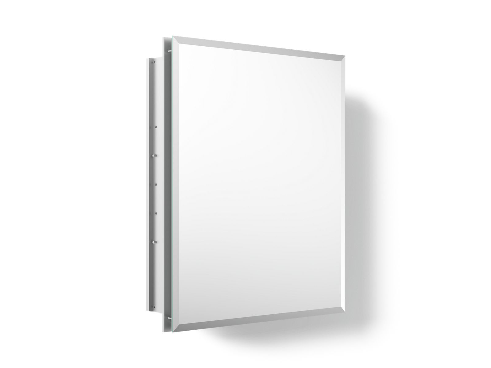 Kohler CB-CLR1620FS 16" W x 20" H aluminum single-door medicine cabinet with mirrored door, beveled edges