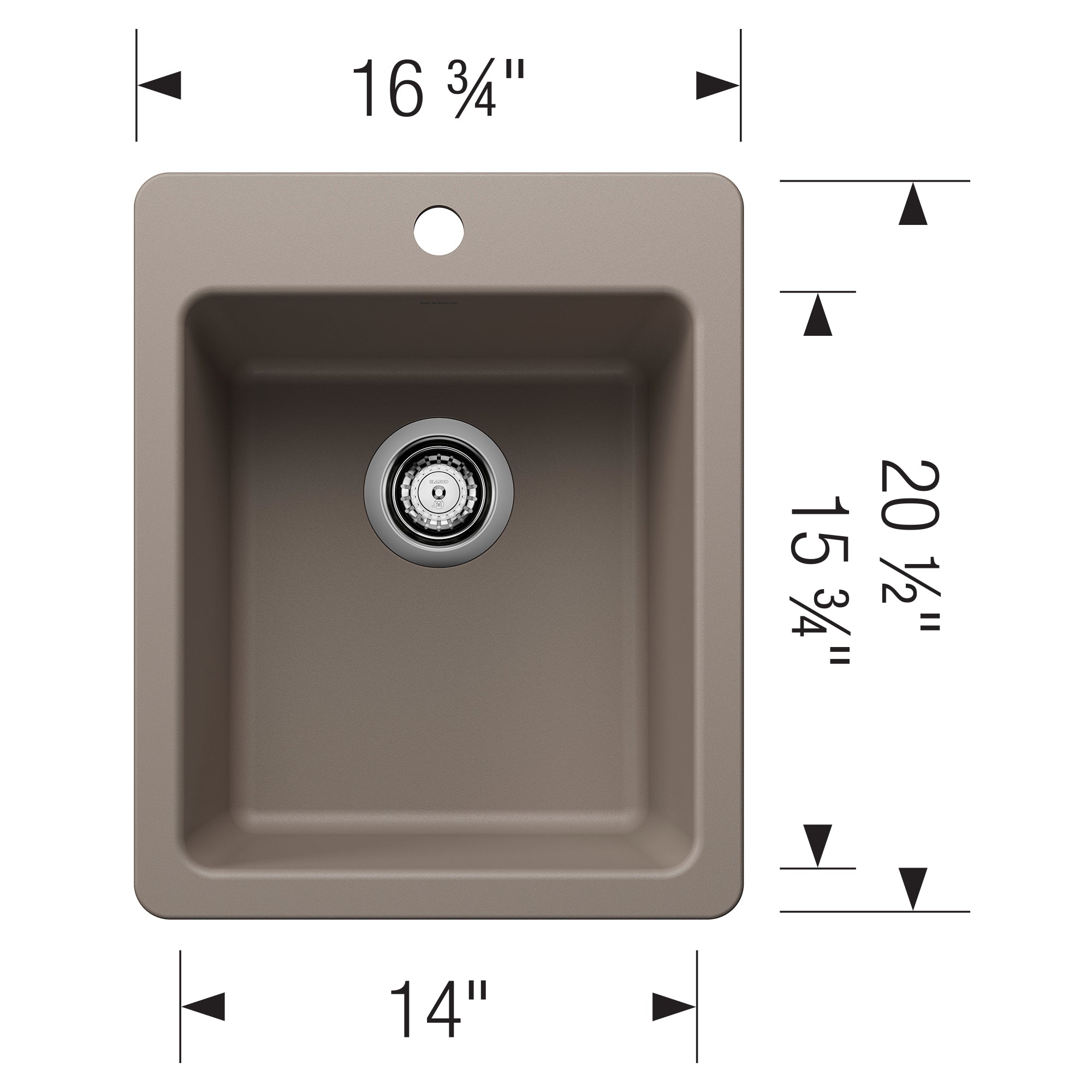 Blanco - 403670 - Liven SILGRANIT 17" Dual Mount Bar Sink - Truffle - Dimension Shot