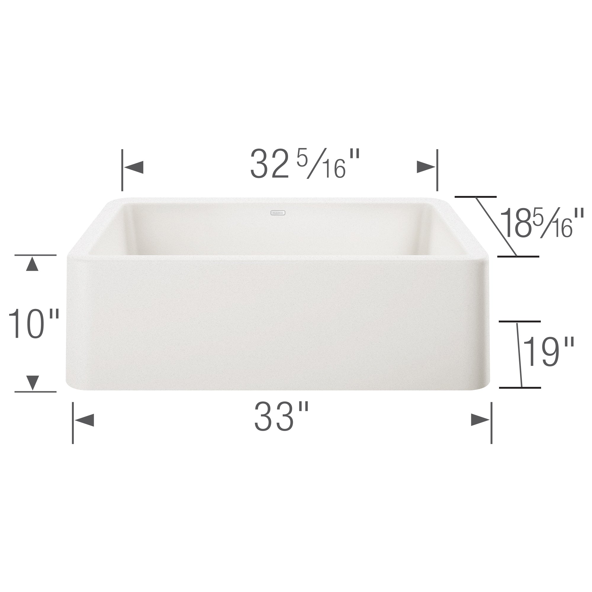 Blanco - 401876 - Ikon SILGRANIT 33" Single Bowl Apron-Front Farmhouse Sink - White - Dimension Shot