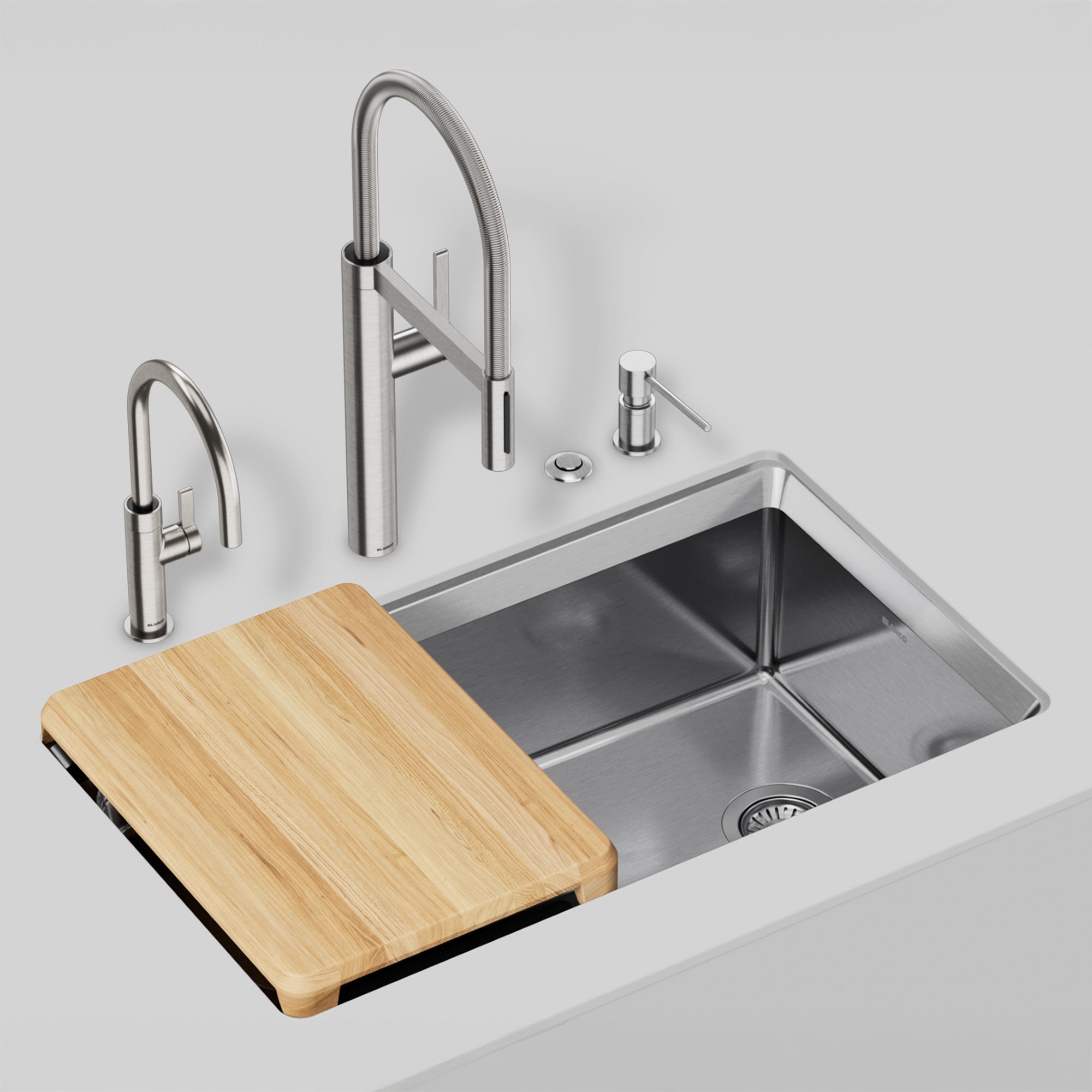 Blanco - 403873 - Inteos 33" Single Bowl Reversible Undermount Stainless Steel Workstation Kitchen Sink - Satin Polish - Beauty Shot 2