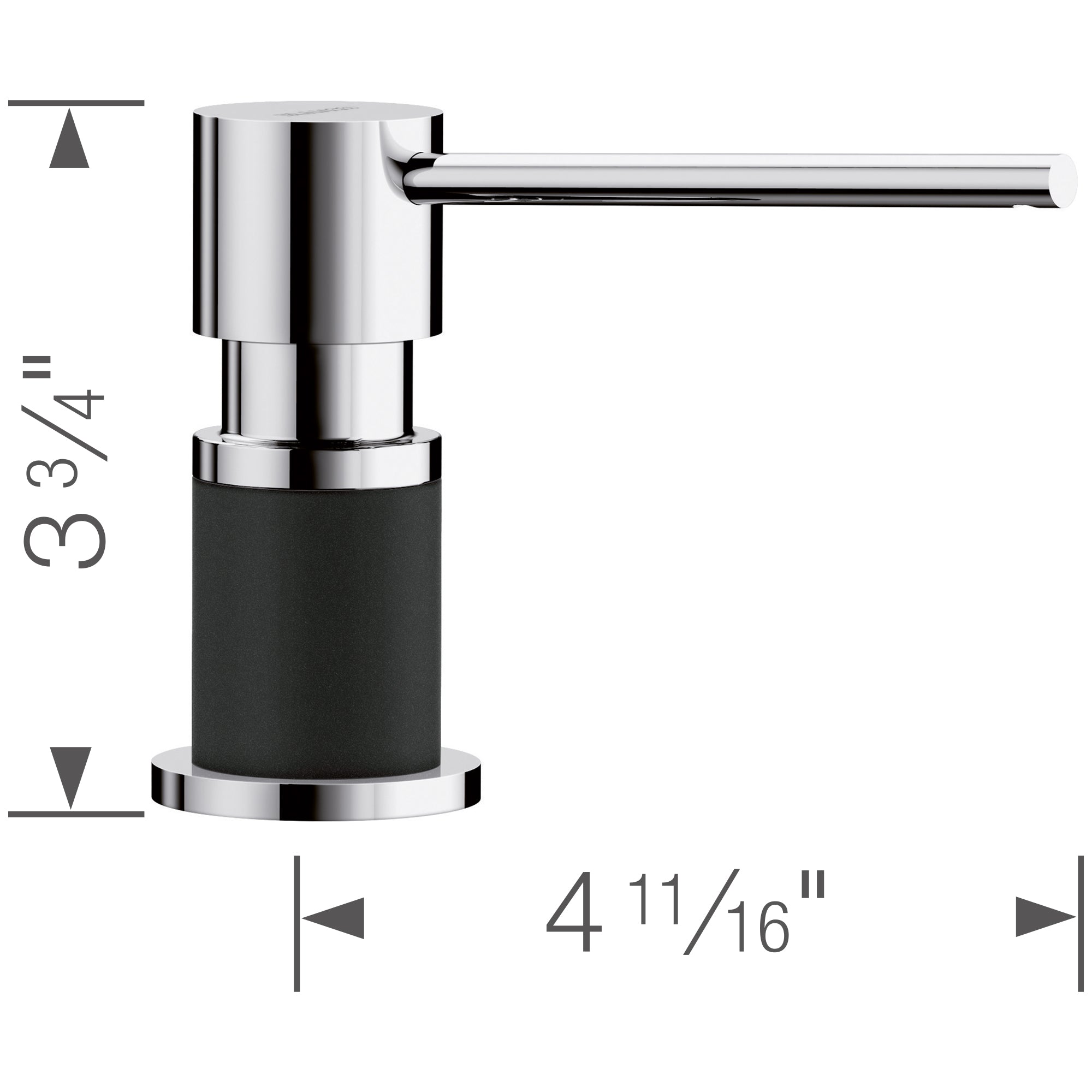 Blanco - 402574 - Lato Soap Dispenser - Chrome/Coal Black - Dimension Shot
