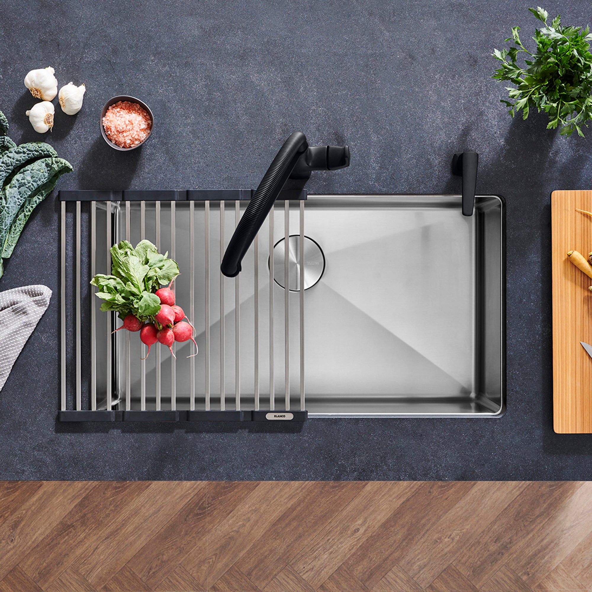 Blanco - 401518 - Quatrus R15 32" Super Single Bowl Undermount Stainless Steel Kitchen Sink - Satin Polish - Beauty Shot 4