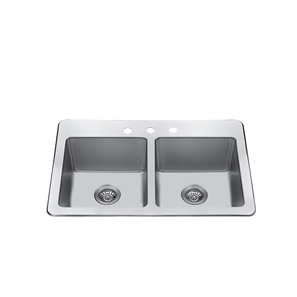 33" Drop-In Double-Bowl Stainless Steel Kitchen Sink with Strainer - CraftX CXTDR3322-3