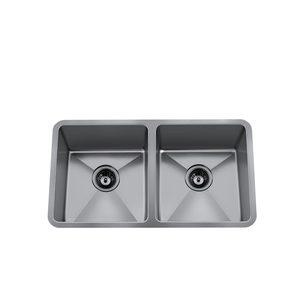 31" Undermount Small-Radius Double-Bowl Stainless Steel Kitchen Sink with Strainer - Pearl Black - CraftX CXUDK3118-BK