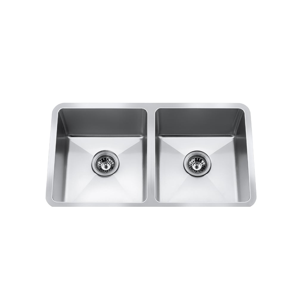 31" Undermount Small-Radius Double-Bowl Stainless Steel Kitchen Sink with Strainer - CraftX CXUDK3118