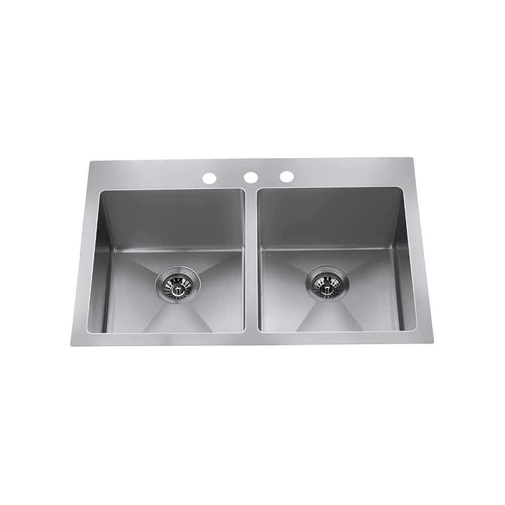33" Dual-Mount Double-Bowl Stainless Steel Kitchen Sink with Strainer - CraftX CXZD882DM3