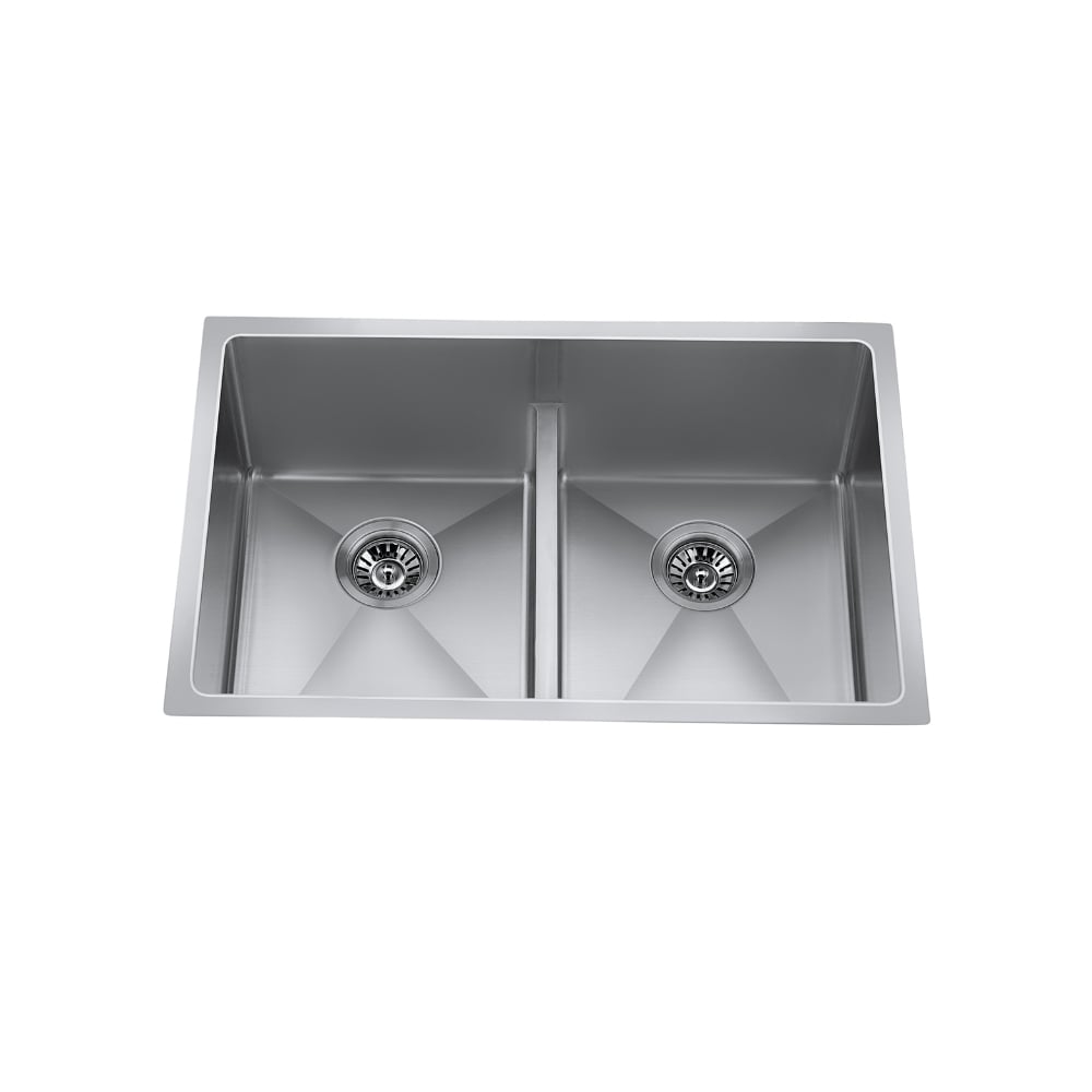 29" Undermount Near-Zero-Radius Low-Divide Double-Bowl Stainless Steel Kitchen Sink with Strainer - CraftX CXZD882L