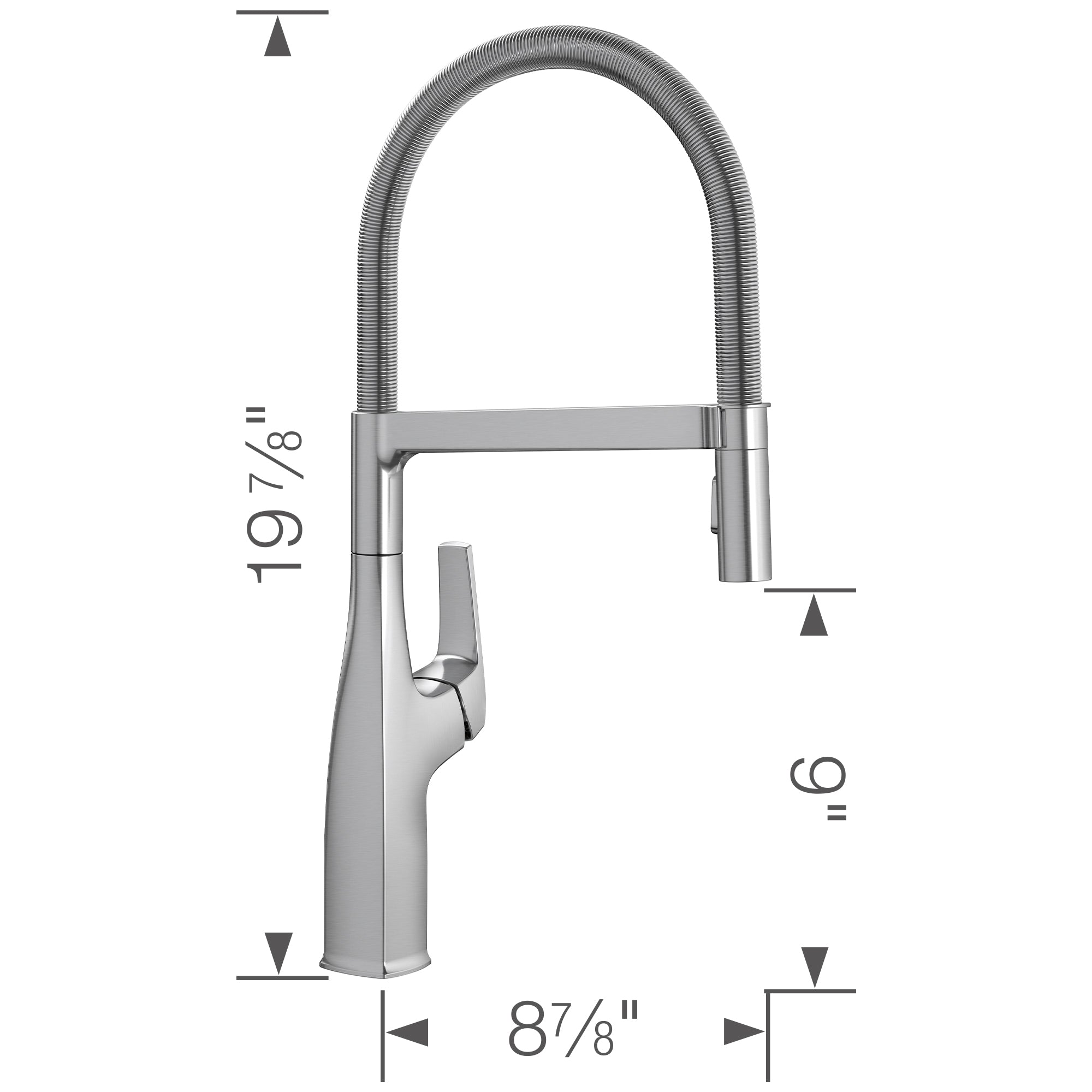 Blanco - 442676 - Rivana Semi-Pro Pull-Down Dual-Spray Kitchen Faucet - PVD Steel - Dimension Shot