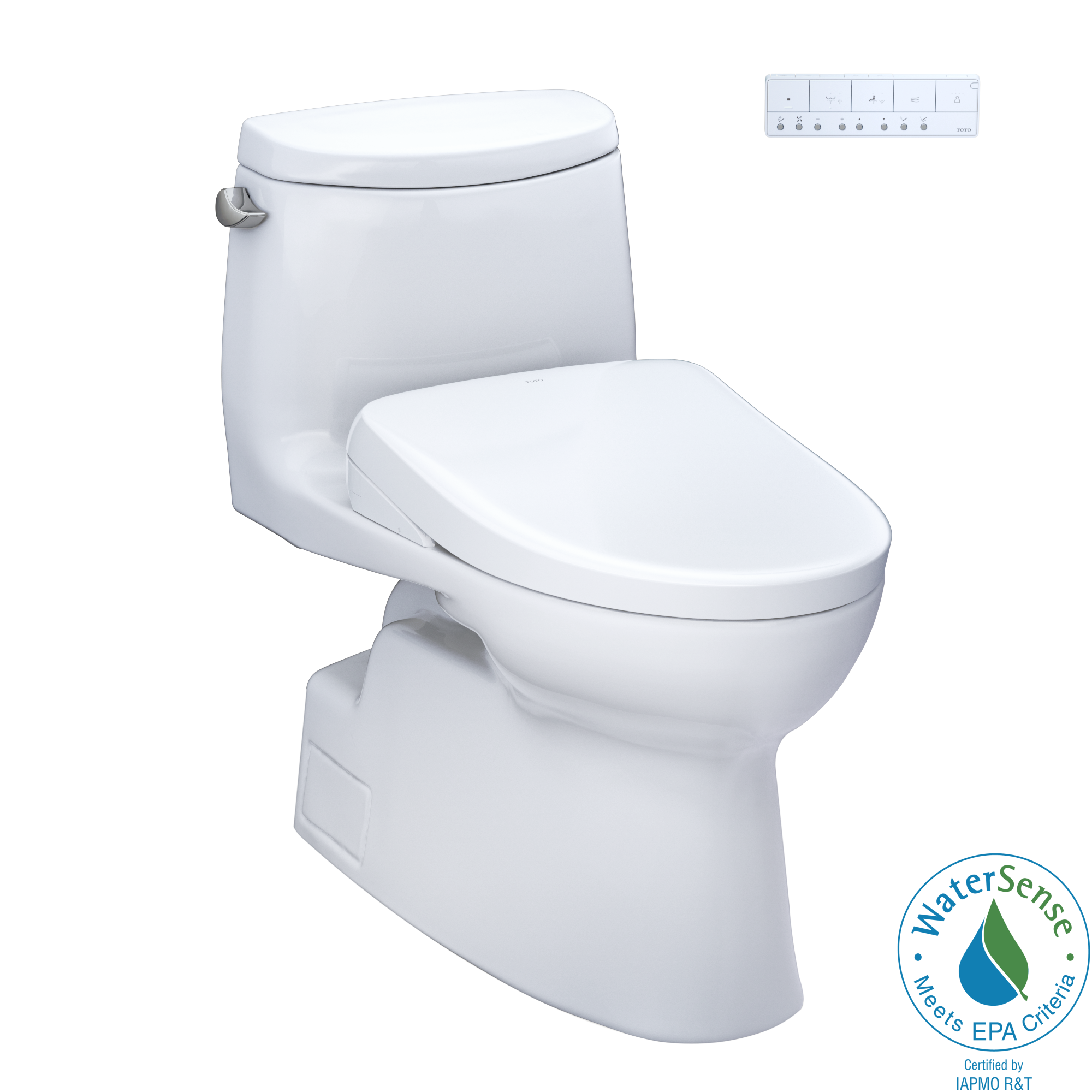 TOTO WASHLET+ Carlyle II One-Piece Elongated 1.28 GPF Toilet and WASHLET+ S7 Contemporary Bidet Seat, Cotton White - MW6144726CEFG#01
