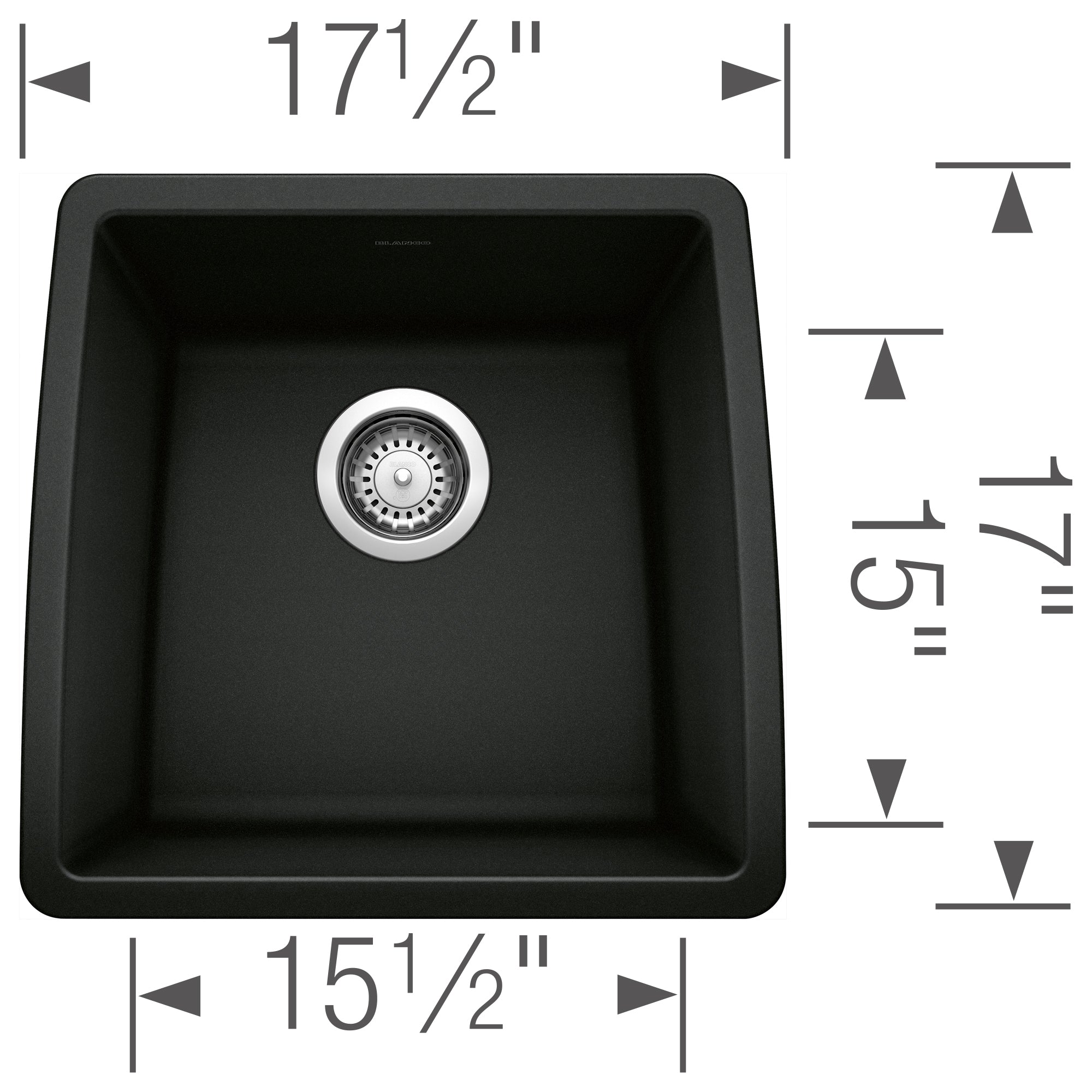 Blanco - 402663 - Performa SILGRANIT 17" Undermount Bar Sink - Coal Black - Dimension Shot