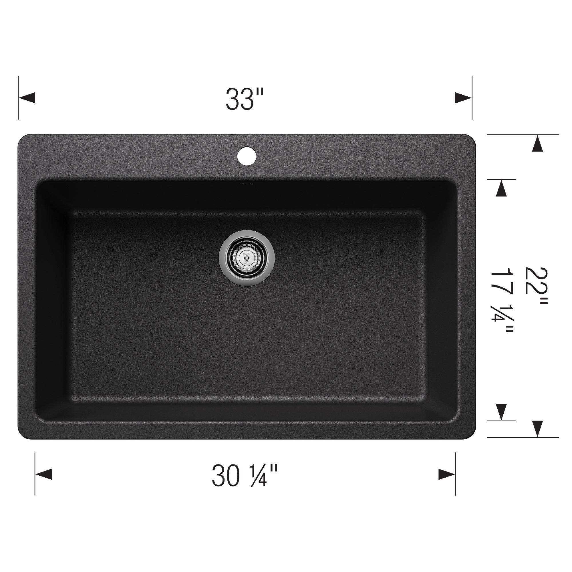 Blanco - 403598 - Liven SILGRANIT 33" Super Single Dual Mount Kitchen Sink - Anthracite - Dimension Shot
