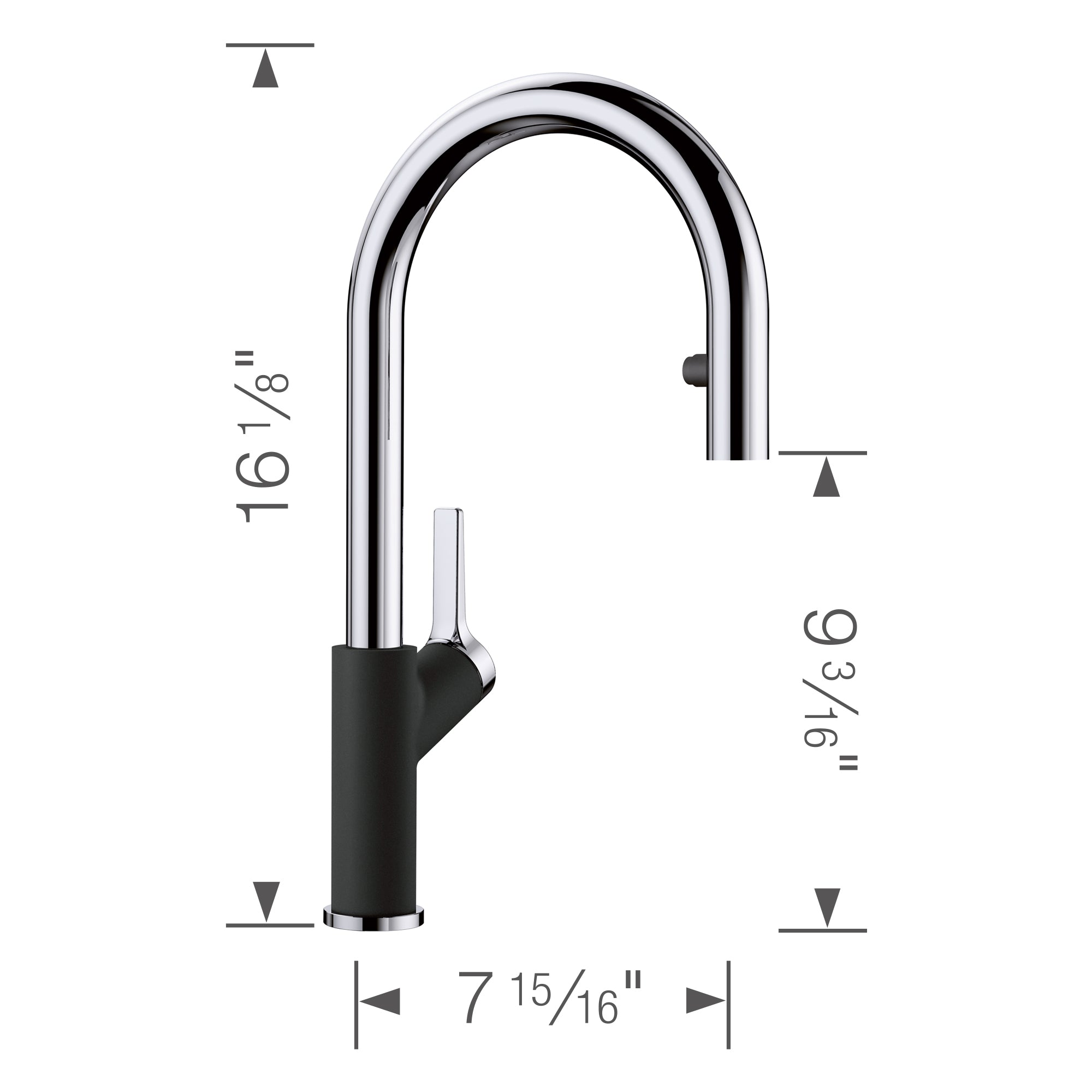 Blanco - 526398 - Urbena Pull-Down Dual-Spray Kitchen Faucet - Chrome/Coal Black - Dimension Shot