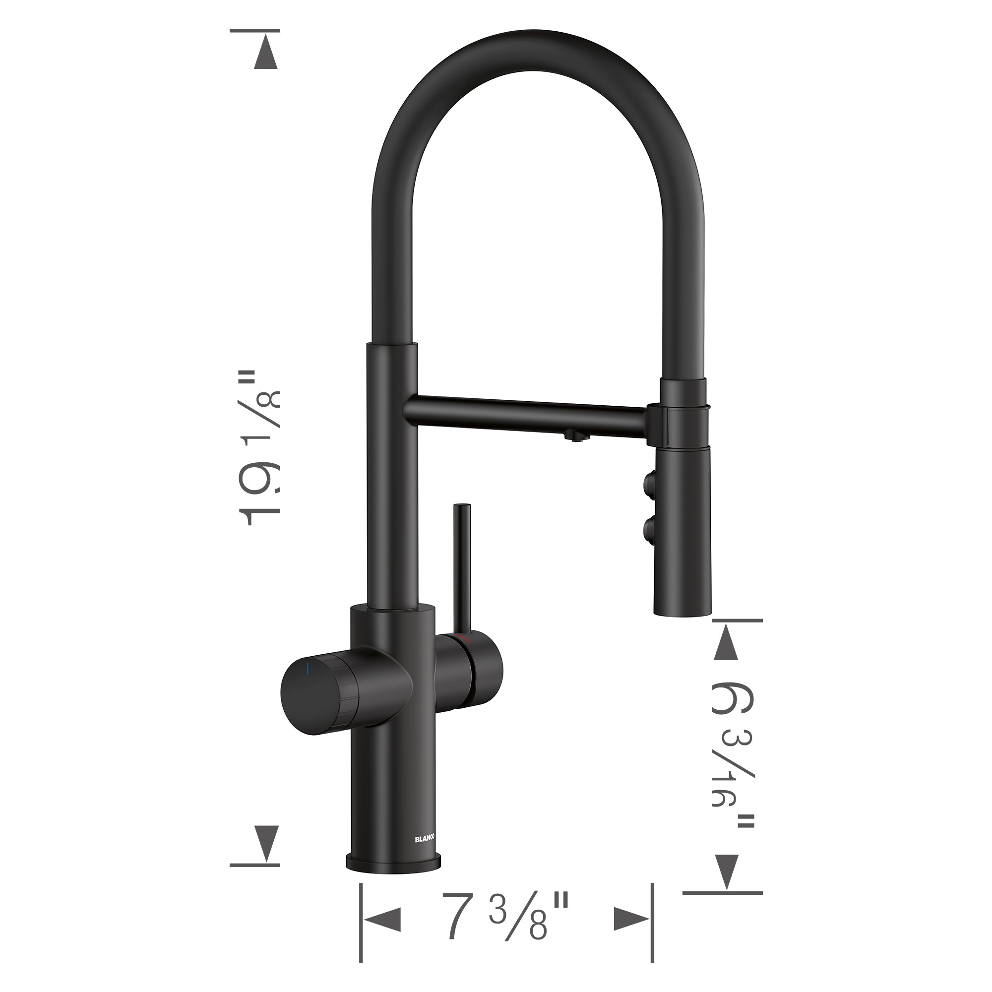Blanco - 442992 - Catris Flexo Filter-Ready Semi-Pro Pull-Down Dual-Spray Kitchen Faucet - Matte Black - Dimension Shot