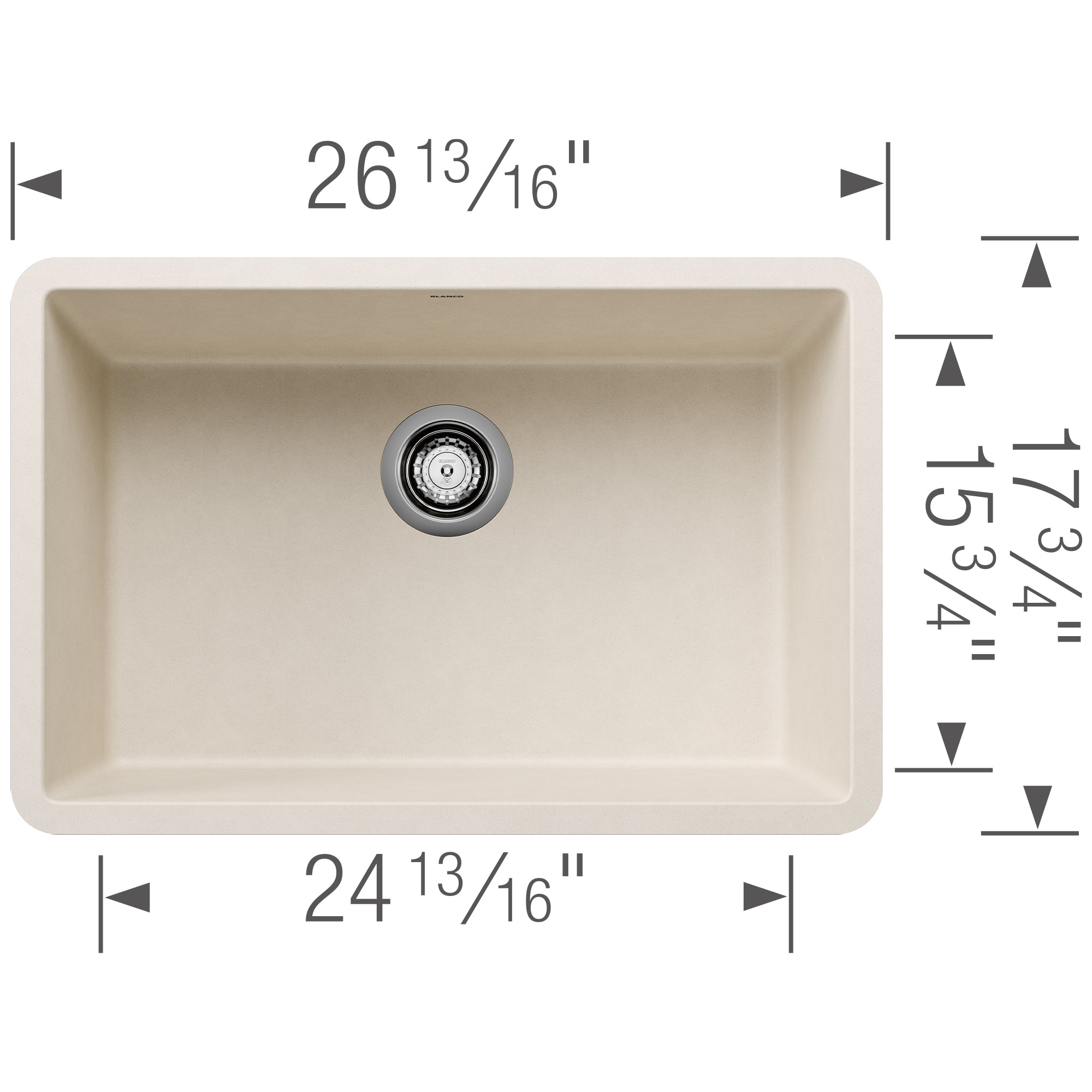 Blanco - 402880 - Precis SILGRANIT 27" Single Bowl Undermount Kitchen Sink - Soft White - Dimension Shot