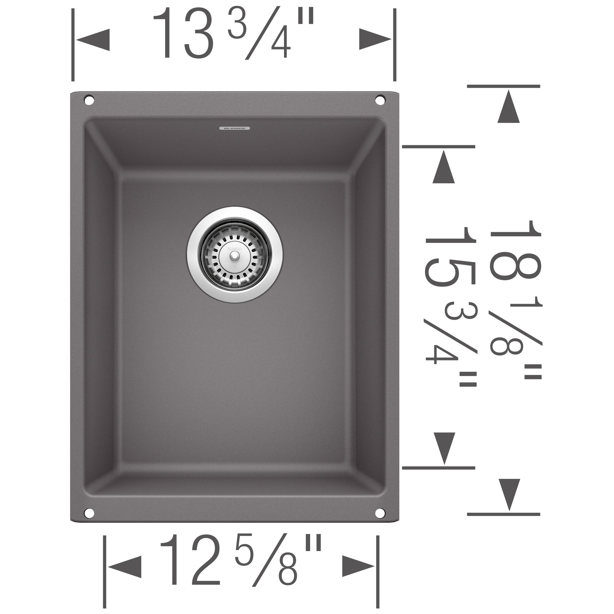 Blanco - 401416 - Precis SILGRANIT 13" Undermount Bar Sink - Cinder - Dimension Shot