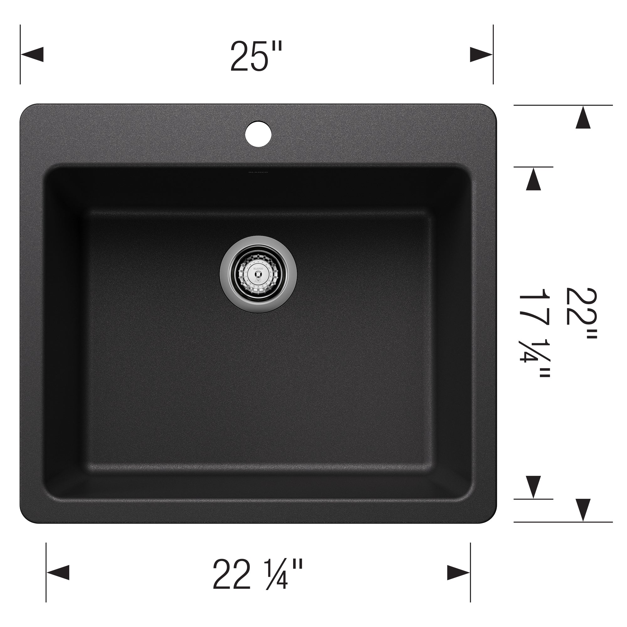 Blanco - 403651 - Liven SILGRANIT 25" Single Bowl Dual Mount Kitchen Sink - Anthracite - Dimension Shot