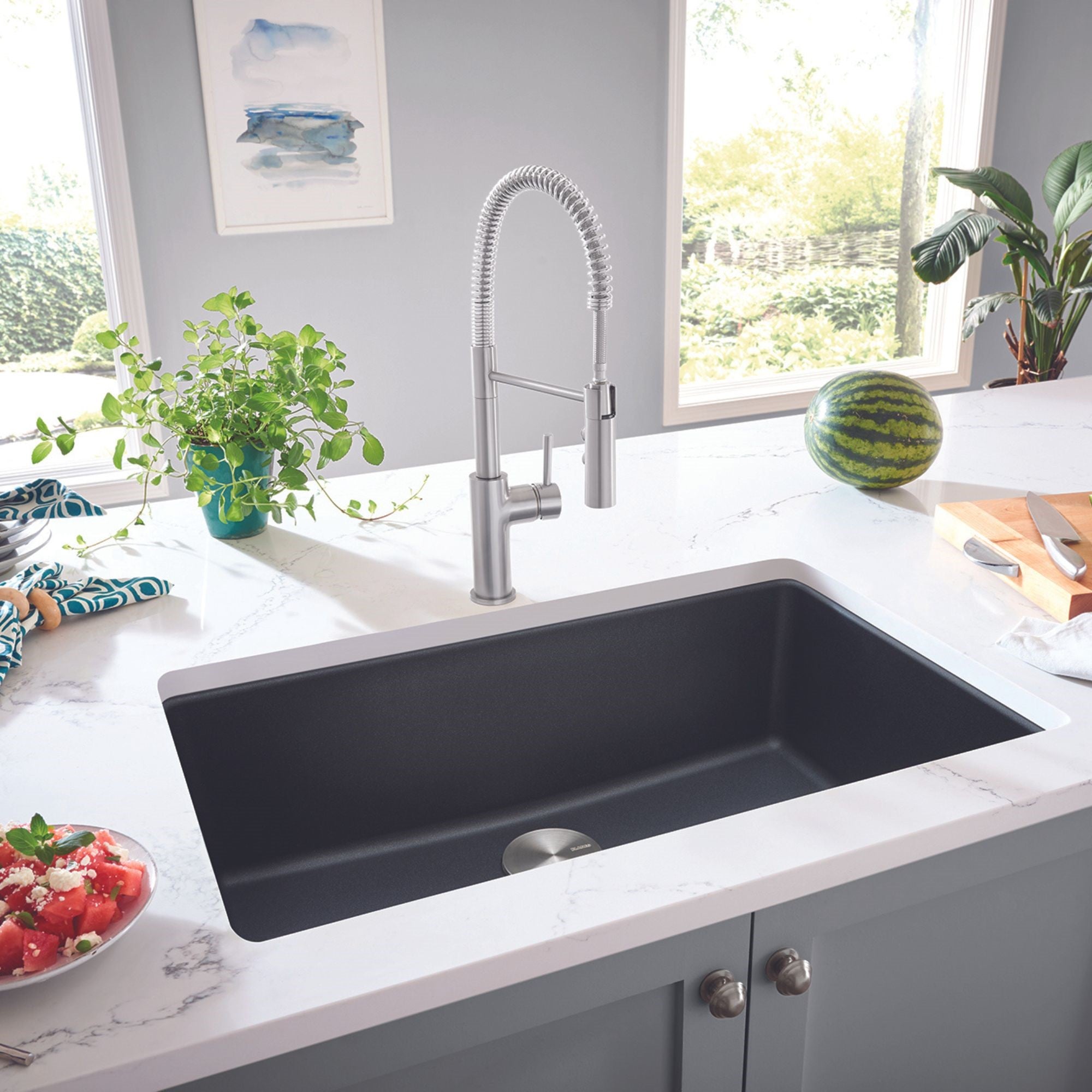 Blanco - 403598 - Liven SILGRANIT 33" Super Single Dual Mount Kitchen Sink - Anthracite - Beauty Shot 2