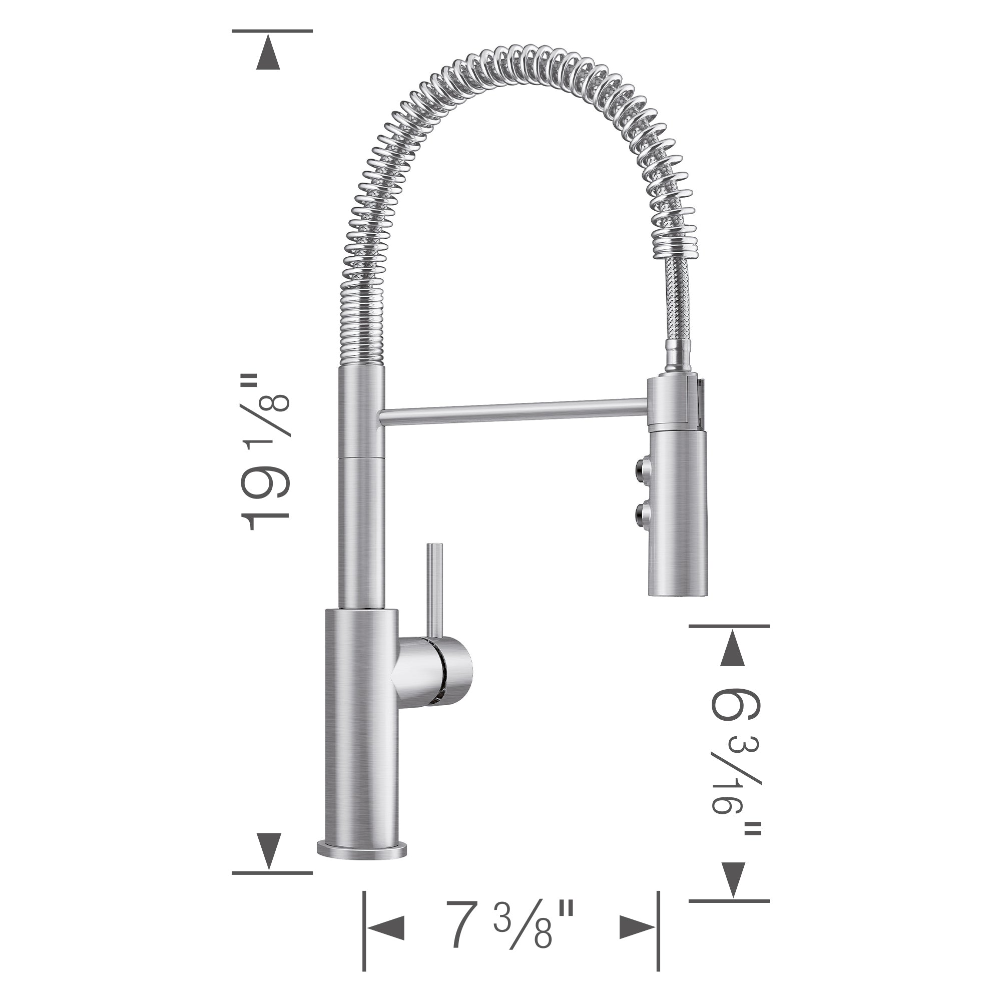 Blanco - 401918 - Catris Semi-Pro Pull-Down Dual-Spray Kitchen Faucet - PVD Steel - Dimension Shot