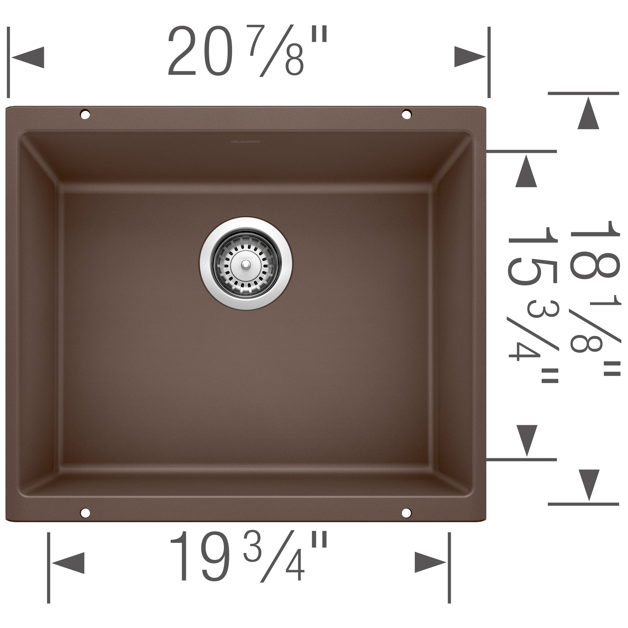 Blanco - 400880 - Precis SILGRANIT 21" Single Bowl Undermount Kitchen Sink - Café - Dimension Shot