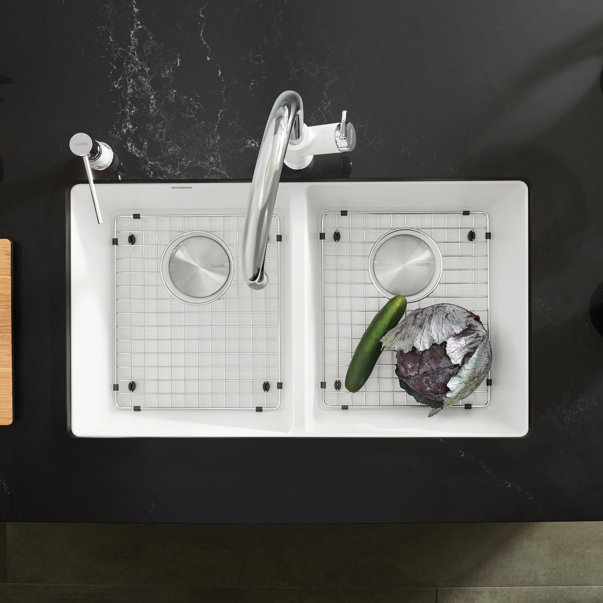 Blanco - 401705 - Precis SILGRANIT 29" 50/50 Double Bowl Undermount Kitchen Sink - White - Beauty Shot 2
