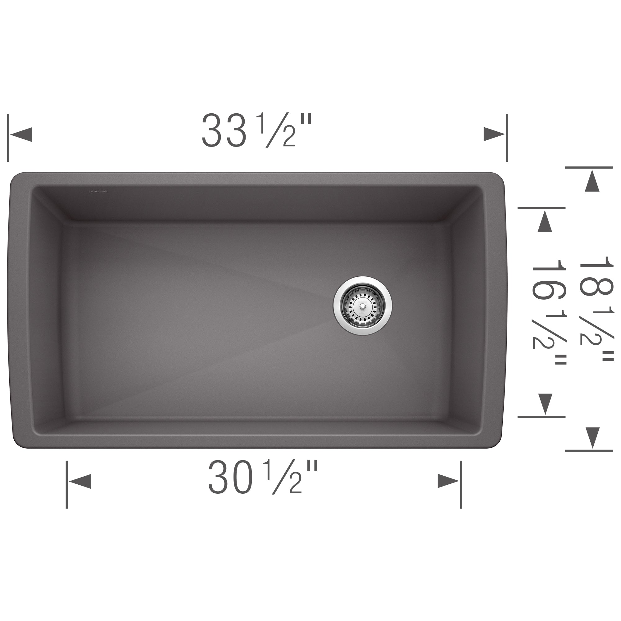 Blanco - 401627 - Diamond SILGRANIT 33" Super Single Undermount Kitchen Sink - Cinder - Dimension Shot