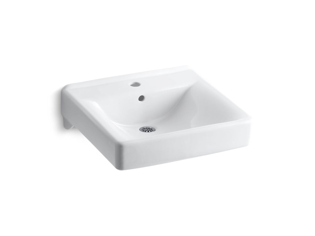 Kohler 2084-0 Soho 20" x 18" wall-mount/concealed arm carrier bathroom sink with single faucet hole