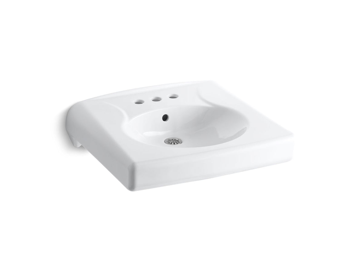 Kohler 1997-4-0 Brenham Wall-mount or concealed carrier arm mount commercial bathroom sink with 4" centerset faucet holes