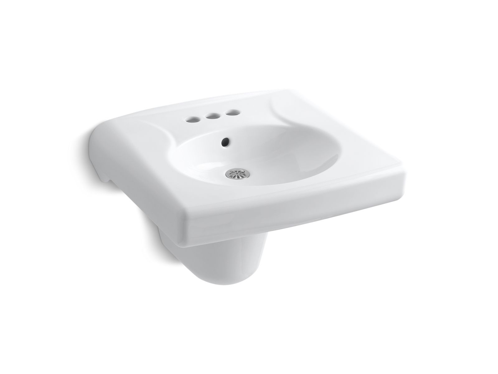 Kohler 1999-4-0 Brenham Wall-mount or concealed carrier arm mount commercial bathroom sink with 4" centerset faucet holes and