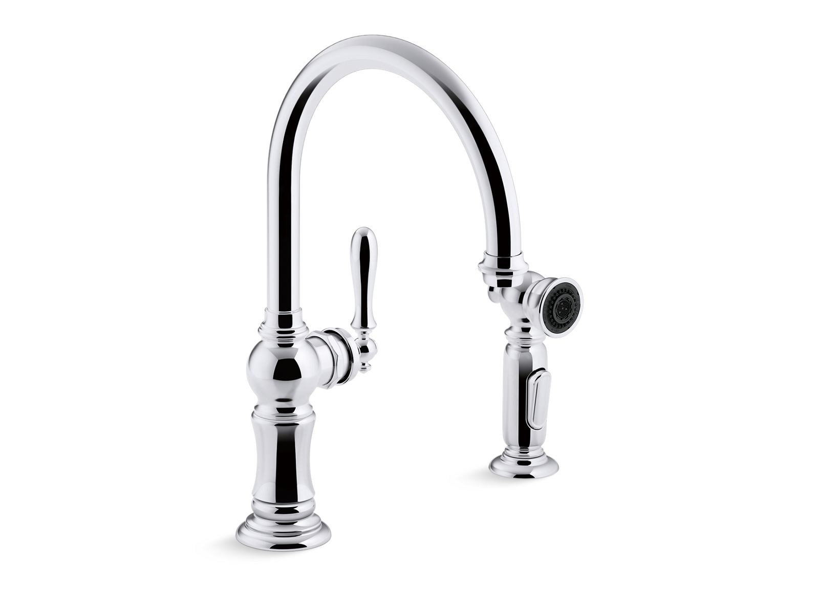 Artifacts Single-handle kitchen sink faucet with two-function sprayhead