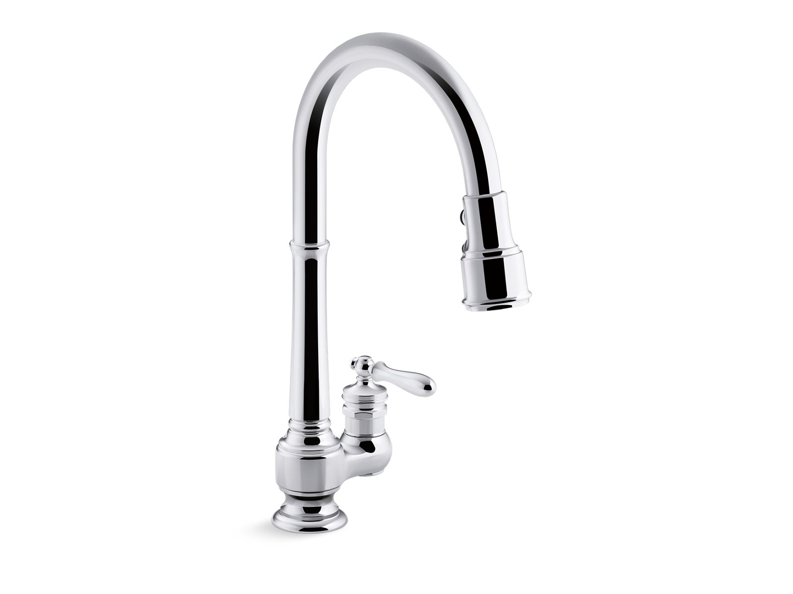 Artifacts Pull-down kitchen sink faucet with three-function sprayhead