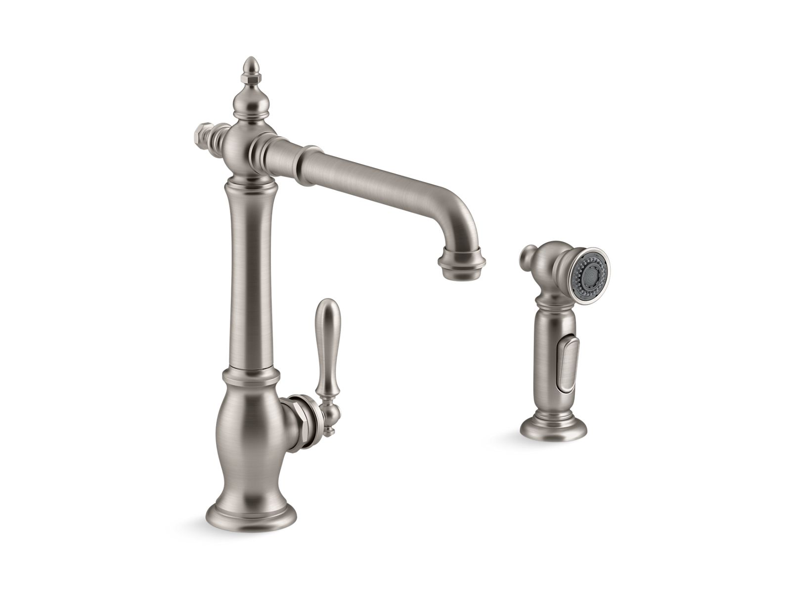 Artifacts Single-handle kitchen sink faucet with side sprayer