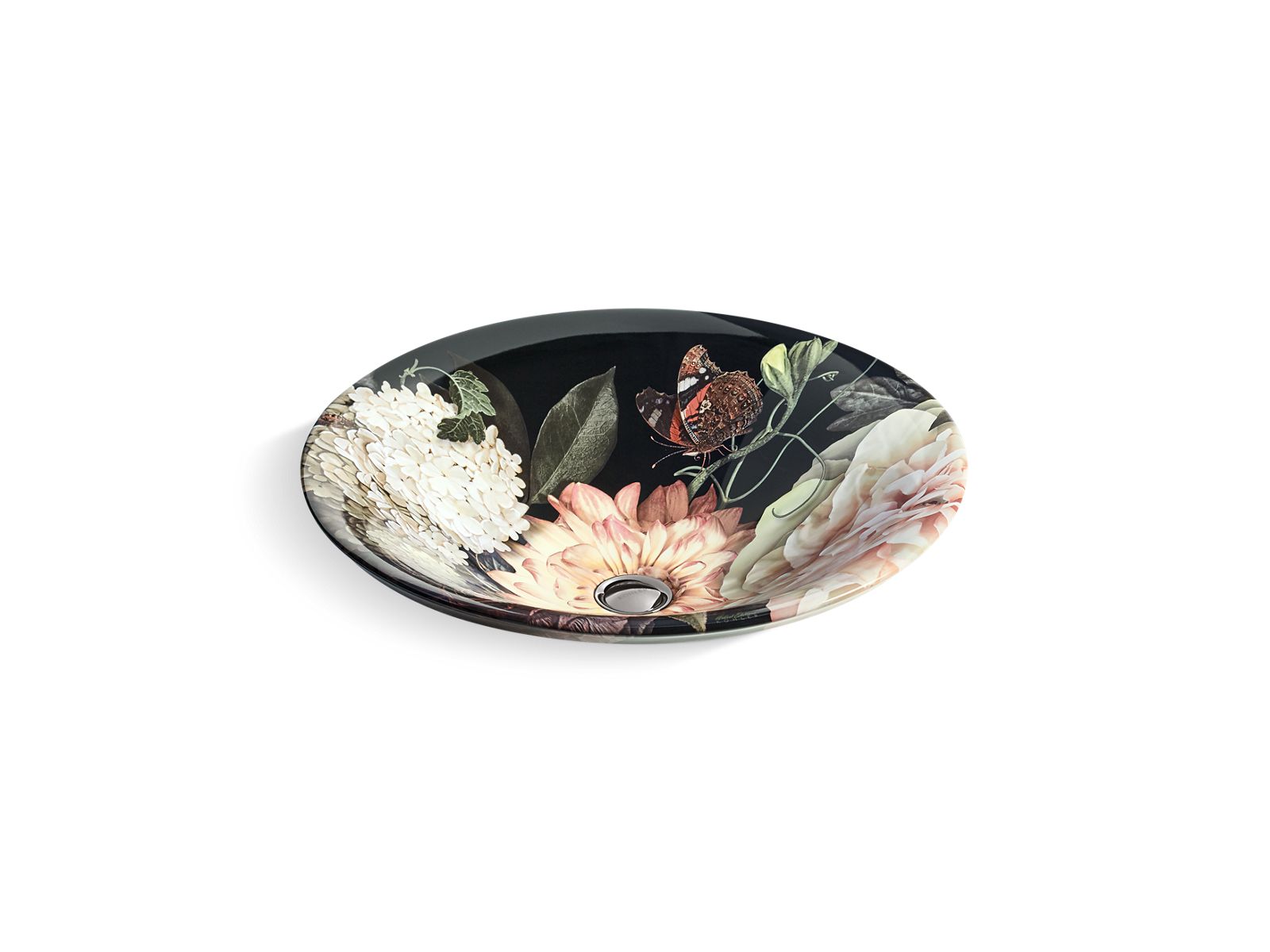 Kohler 30333-DM1-0 Dutchmaster Blush Floral Carillon 17-3/4" round drop-in bathroom sink, no overflow