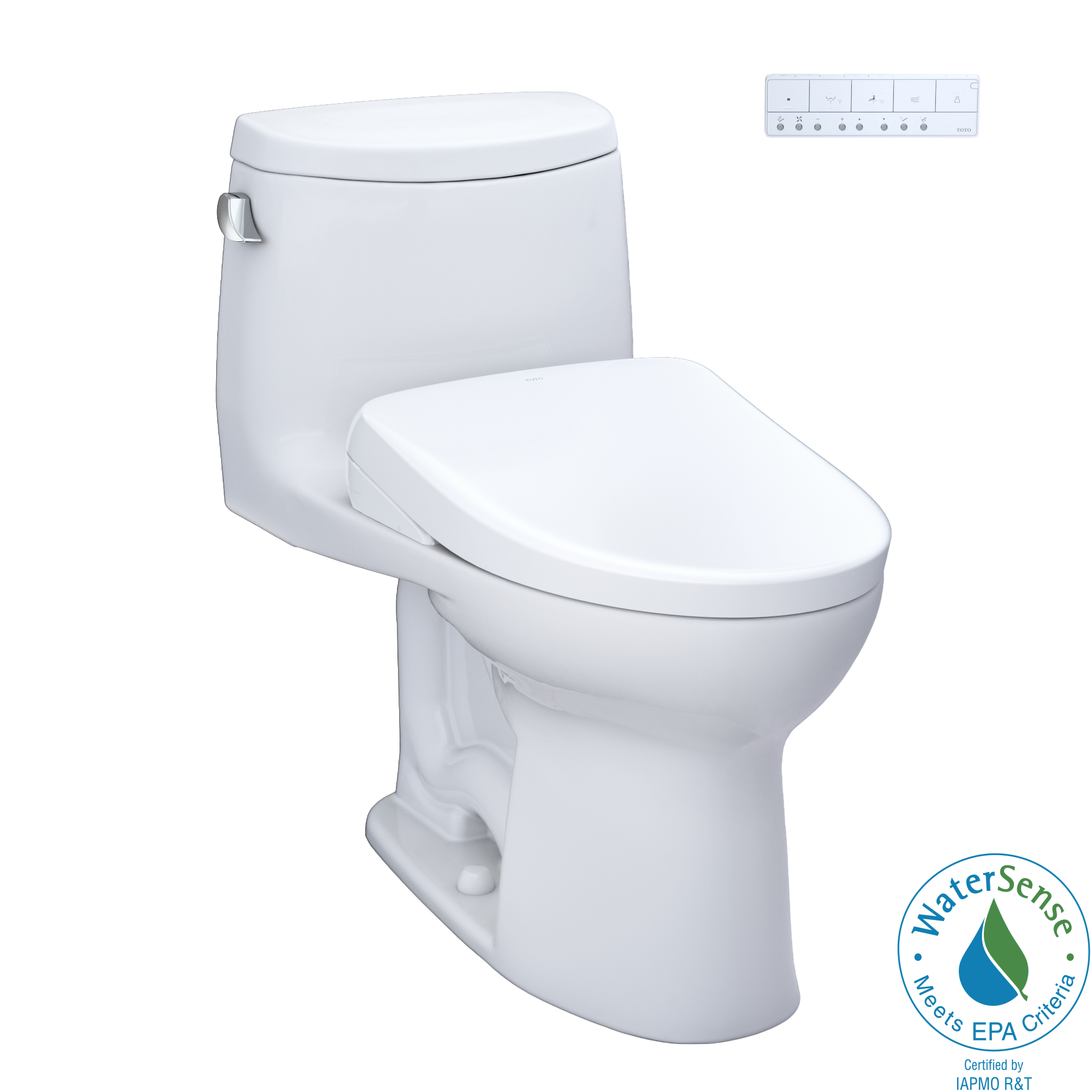 TOTO WASHLET+ UltraMax II One-Piece Elongated 1.28 GPF Toilet and WASHLET+ S7A Contemporary Bidet Seat, Cotton White - MW6044736CEFG#01
