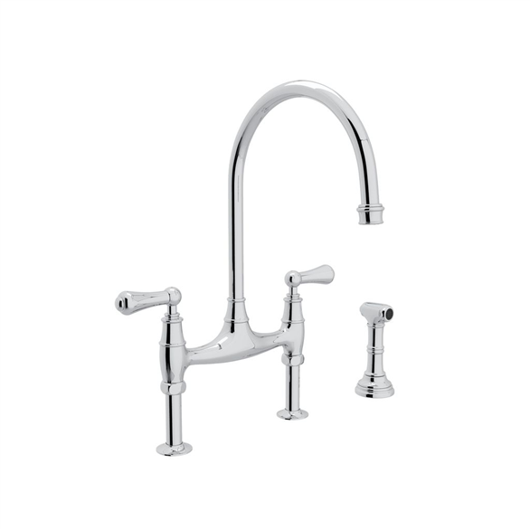Perrin & Rowe Georgian Era U.4719L-APC-2 Kitchen Faucet 8-7/8" Deck-Mount 3H W/2-Lever Bridge Side-Spray Chrome