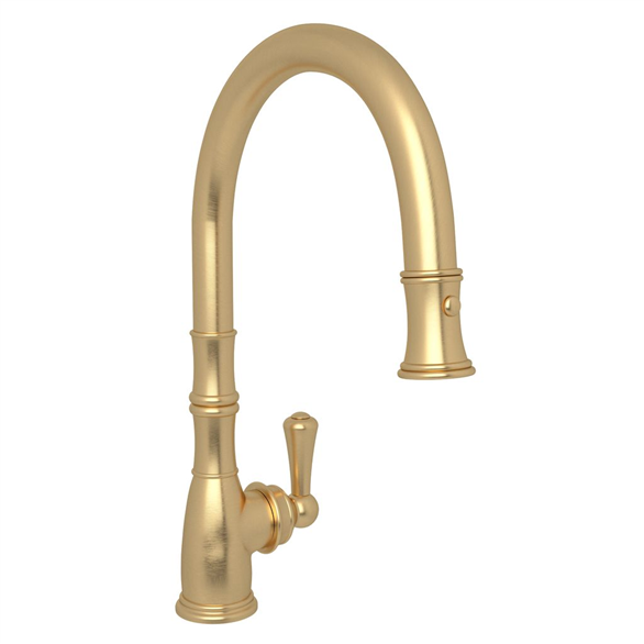 Perrin & Rowe Georgian Era U.4744SEG-2 Kitchen Faucet 9-1/4" C Deck-Mount 1H Pull-Down Spray Swivel W/1-Lever Gold