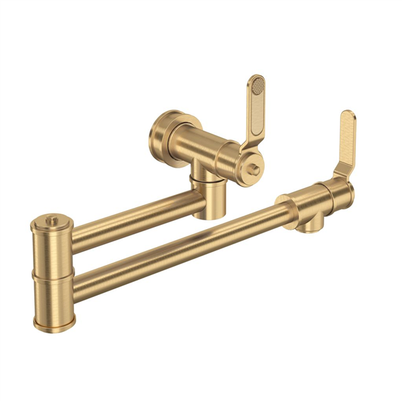 Perrin & Rowe Armstrong U.4599HT-SEG-2 Kitchen Faucet 13-1/2" Pot Filler Wall-Mount 1H Swing W/2-Lever Gold